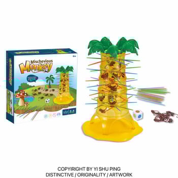 Asztali játék majom szaltóval és bot húzással — családi multiplayer játék, kreatív és szellemi fejlődés