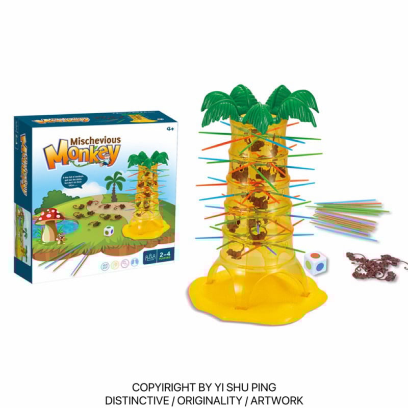 Asztali játék majom szaltóval és bot húzással — családi multiplayer játék, kreatív és szellemi fejlődés