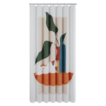 Zuhanyfüggöny készlet - vastagabb vízálló, fúrás nélküli rögzítés, penészedés és nedvességnek ellenálló, poliészter, absztrakt macska színblokkok mintával