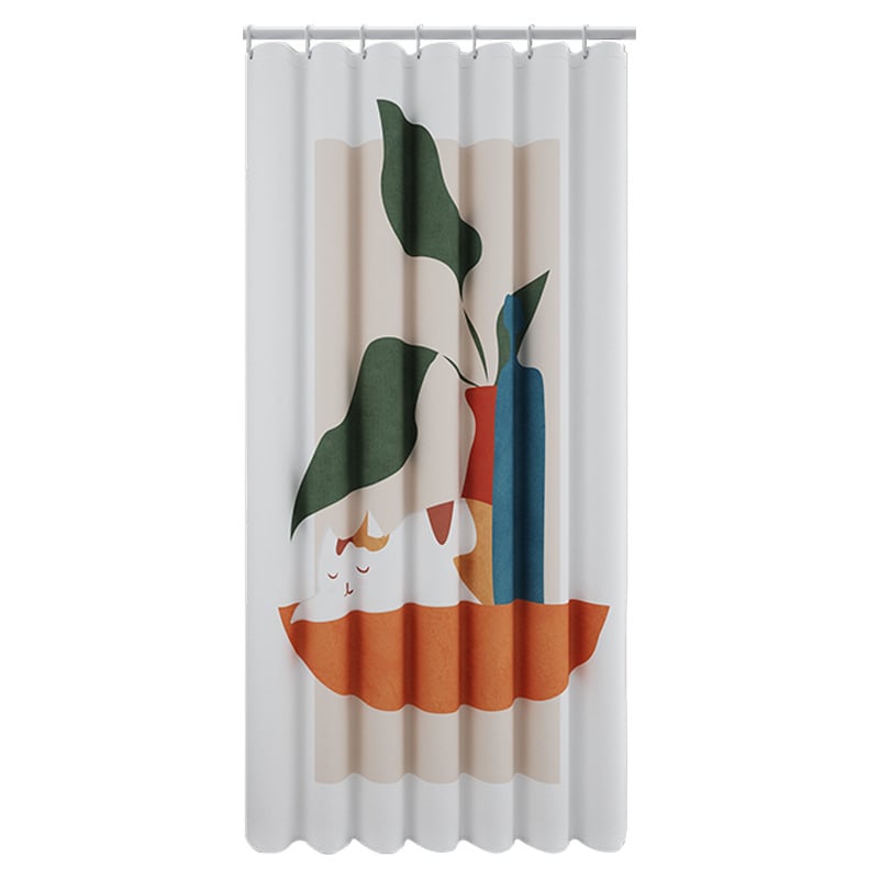 Zuhanyfüggöny készlet - vastagabb vízálló, fúrás nélküli rögzítés, penészedés és nedvességnek ellenálló, poliészter, absztrakt macska színblokkok mintával