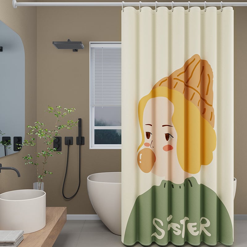 Zuhanyfüggöny készlet - vastagabb vízálló, fúrás nélküli rögzítés, penészedés és nedvességnek ellenálló, poliészter, absztrakt macska színblokkok mintával