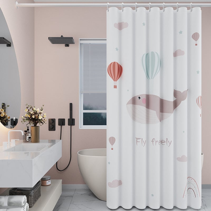 Zuhanyfüggöny készlet - vastagabb vízálló, fúrás nélküli rögzítés, penészedés és nedvességnek ellenálló, poliészter, absztrakt macska színblokkok mintával