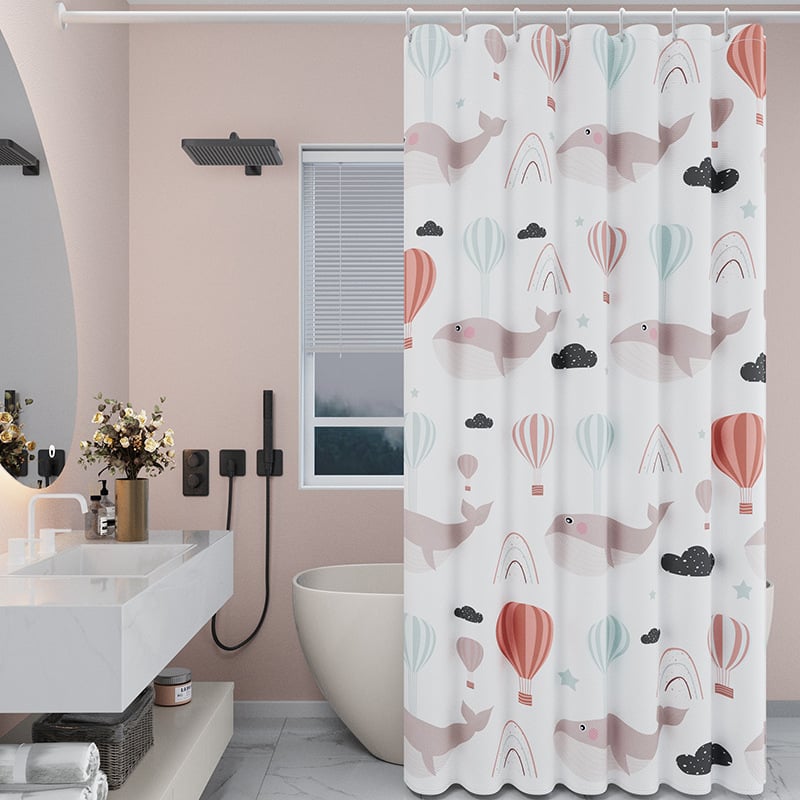 Zuhanyfüggöny készlet - vastagabb vízálló, fúrás nélküli rögzítés, penészedés és nedvességnek ellenálló, poliészter, absztrakt macska színblokkok mintával