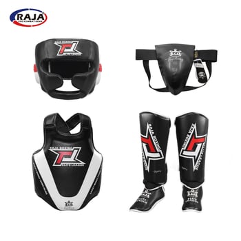 Raja felnőtt sanda boksz védőfelszerelés készlet — fejvédő, derékvédő, vádlivédő, térdvédő és boka védők, habanyagból, edzéshez és harcművészetekhez