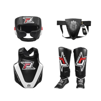 Raja felnőtt sanda boksz védőfelszerelés készlet — fejvédő, derékvédő, vádlivédő, térdvédő és boka védők, habanyagból, edzéshez és harcművészetekhez