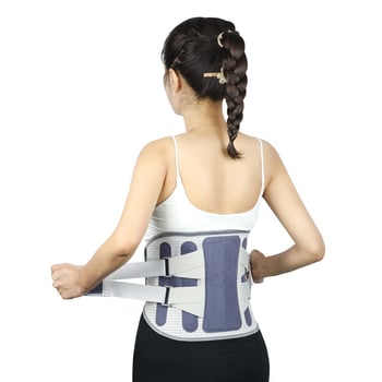 Ágyéki öv acéllemezzel, lélegző poliészterből, uniszex, hátfájdalom és porckorong-hernia támogatására, négy évszakos stabilizáló