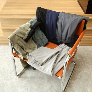 Férfi magas derékú, egyenes szabású szabadidőnadrág, lélegző mikroelasztikus anyaggal és zsinóros záródással