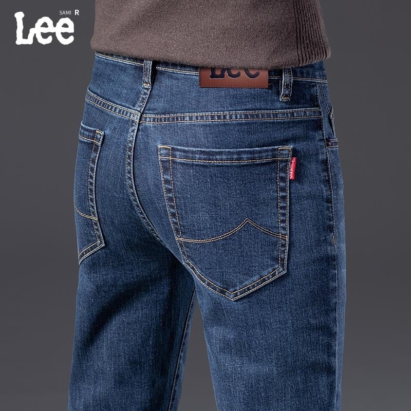 Férfi farmernadrág, koreai stílus, egyenes szabás, középmagasság, cipzár, kézzel rajzolt részlet