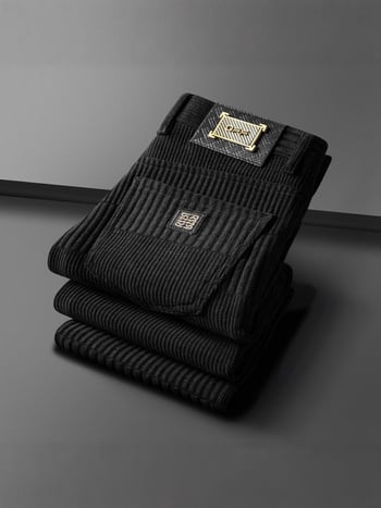 Férfi Jacquard egyenes nadrág, téli vastag anyag, középső derék, zip-fly, enyhe rugalmasság, poliészter keverék, jacquard mintázat