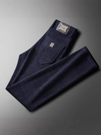 Férfi Jacquard egyenes nadrág, téli vastag anyag, középső derék, zip-fly, enyhe rugalmasság, poliészter keverék, jacquard mintázat