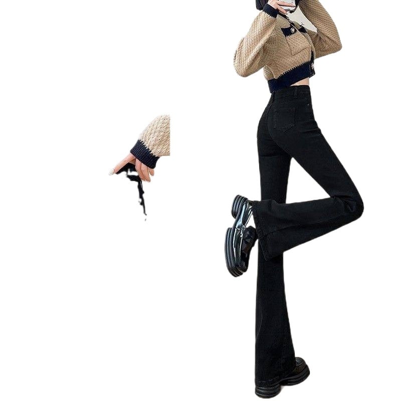 Denim pamut nadrág, magas derekú, vastagított, bootcut stílus