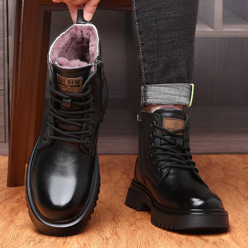 Férfi Martin bakancsok, első réteg marhabőr felsőrész, gumitalp, gyapjú belső bélés, vízálló