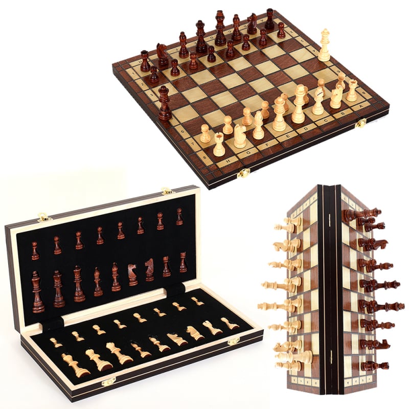 Mágneses fa sakk társasjáték - professzionális minőségű, összecsukható, erős mágnesekkel, márka New Leaf