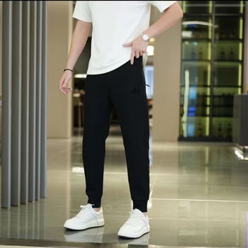 Férfi slim-fit sportos-napras nadrág csíkos mintával, magas derék, lélegző