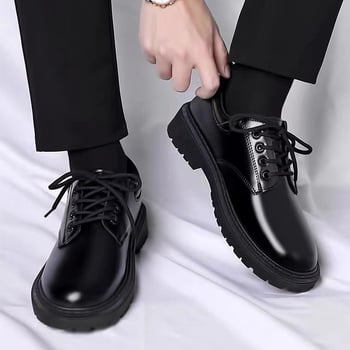 Férfi bőrből készült csizma PU felsőrész, gumírozott talppal, 3–5 cm sarokmagasság, középmagas szár, derby stílusú hétköznapi csizma