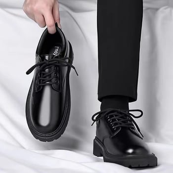 Férfi bőrből készült csizma PU felsőrész, gumírozott talppal, 3–5 cm sarokmagasság, középmagas szár, derby stílusú hétköznapi csizma