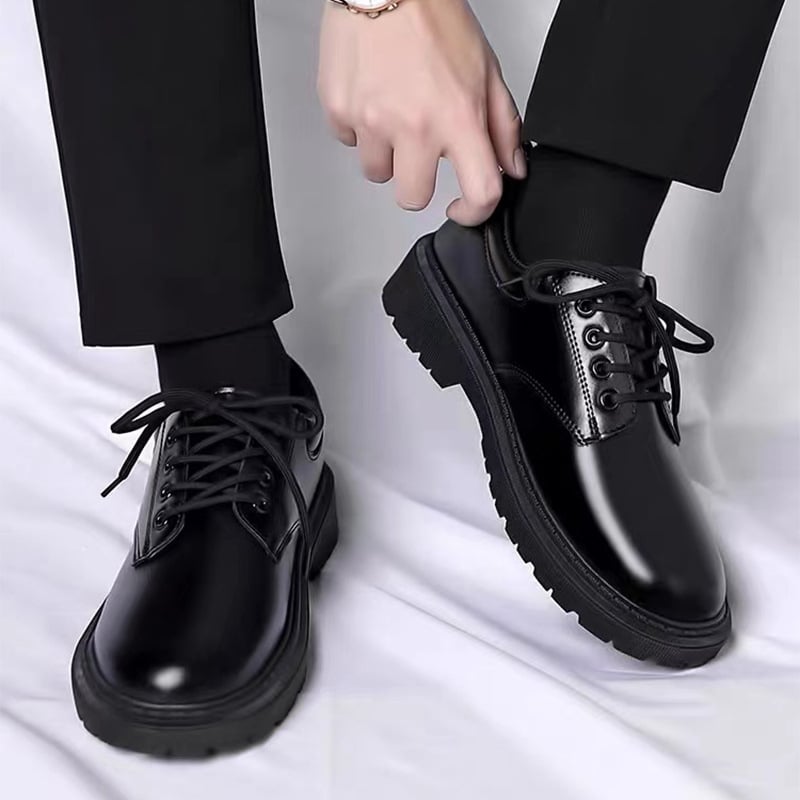 Férfi bőrből készült csizma PU felsőrész, gumírozott talppal, 3–5 cm sarokmagasság, középmagas szár, derby stílusú hétköznapi csizma