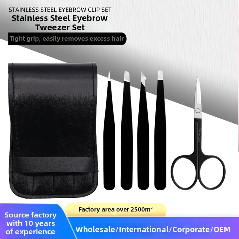 Rozsdamentes acél szemöldökcsipesz készlet, 4 darabos: szemöldökcsipesz, szemöldökolló és vágóeszközök