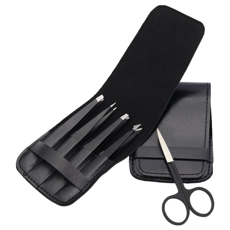 Rozsdamentes acél szemöldökcsipesz készlet, 4 darabos: szemöldökcsipesz, szemöldökolló és vágóeszközök