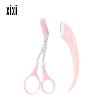 Xixi félhold alakú szemöldök-formázó készlet rozsdamentes acél pengékkel és ollóval – Modell GJ-144