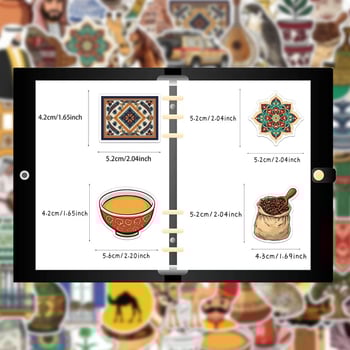 50 darabos vízálló matricákat tartalmazó készlet Közel-Keleti művészeti stílussal, nyomtatott kivitel, telefon- és laptoptokokhoz.