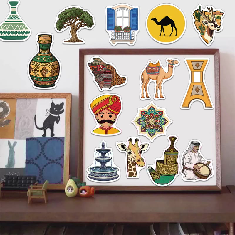 50 darabos vízálló matricákat tartalmazó készlet Közel-Keleti művészeti stílussal, nyomtatott kivitel, telefon- és laptoptokokhoz.