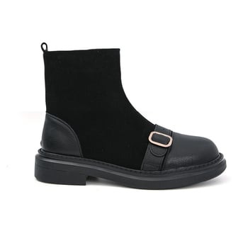 Férfi bőrből készült csizma, PU felsőrész, középmagas, hegyes orrú, oldalsó cipzárral, brit stílus