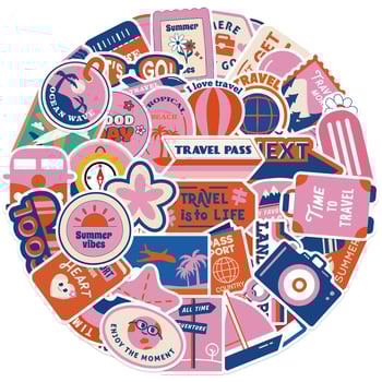 50 utazási graffiti matricák – vízálló DIY matricák jegyzetfüzethez, telefontokhoz és poggyászhoz (Márka: Coating the Crow)