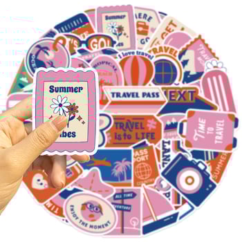 50 utazási graffiti matricák – vízálló DIY matricák jegyzetfüzethez, telefontokhoz és poggyászhoz (Márka: Coating the Crow)