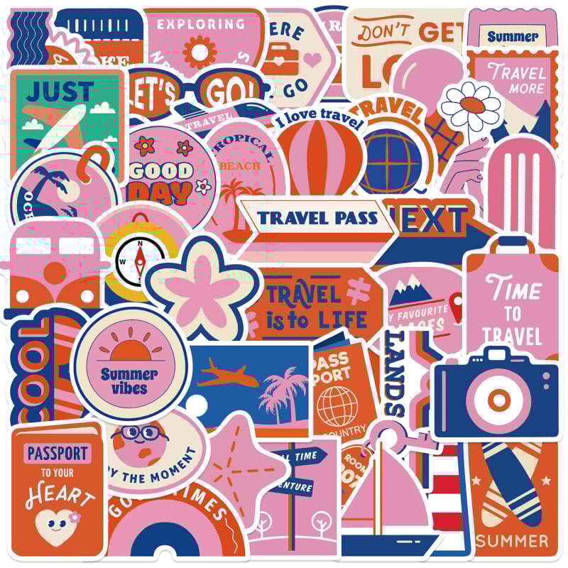 50 utazási graffiti matricák – vízálló DIY matricák jegyzetfüzethez, telefontokhoz és poggyászhoz (Márka: Coating the Crow)