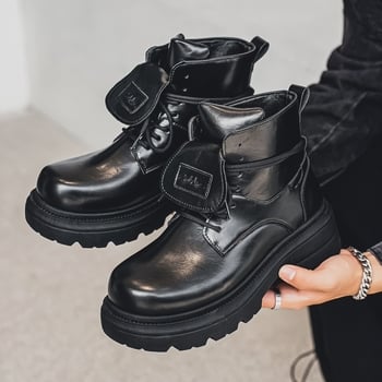 Férfi Martin csizmák, bőr felsőrész, magasság növelő, EVA talpbetét, elöl fűzős, PVC talp