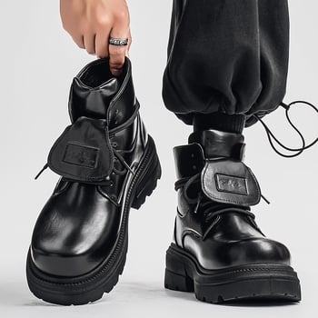 Férfi Martin csizmák, bőr felsőrész, magasság növelő, EVA talpbetét, elöl fűzős, PVC talp