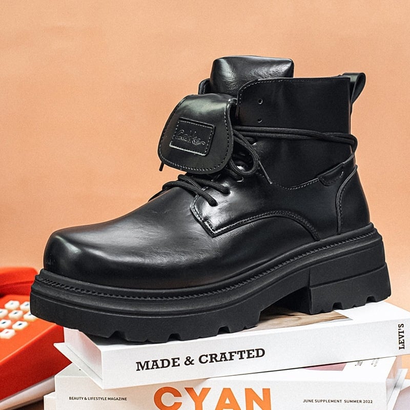 Férfi Martin csizmák, bőr felsőrész, magasság növelő, EVA talpbetét, elöl fűzős, PVC talp