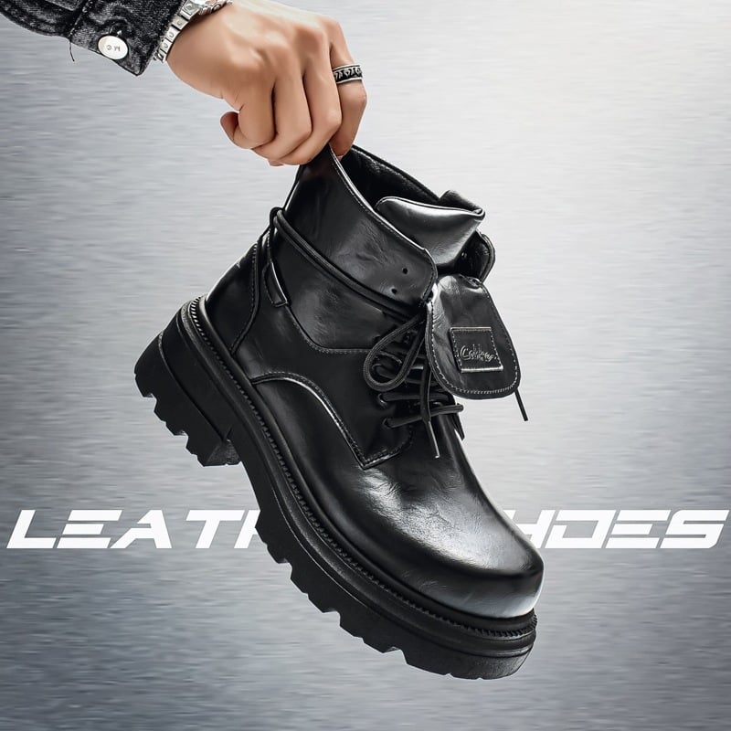 Férfi Martin csizmák, bőr felsőrész, magasság növelő, EVA talpbetét, elöl fűzős, PVC talp