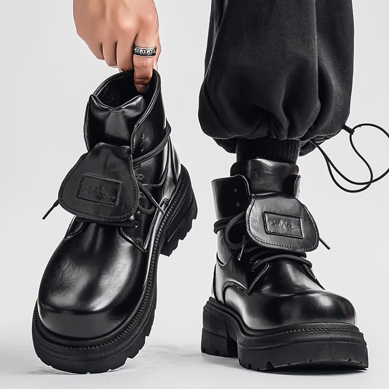 Férfi Martin csizmák, bőr felsőrész, magasság növelő, EVA talpbetét, elöl fűzős, PVC talp