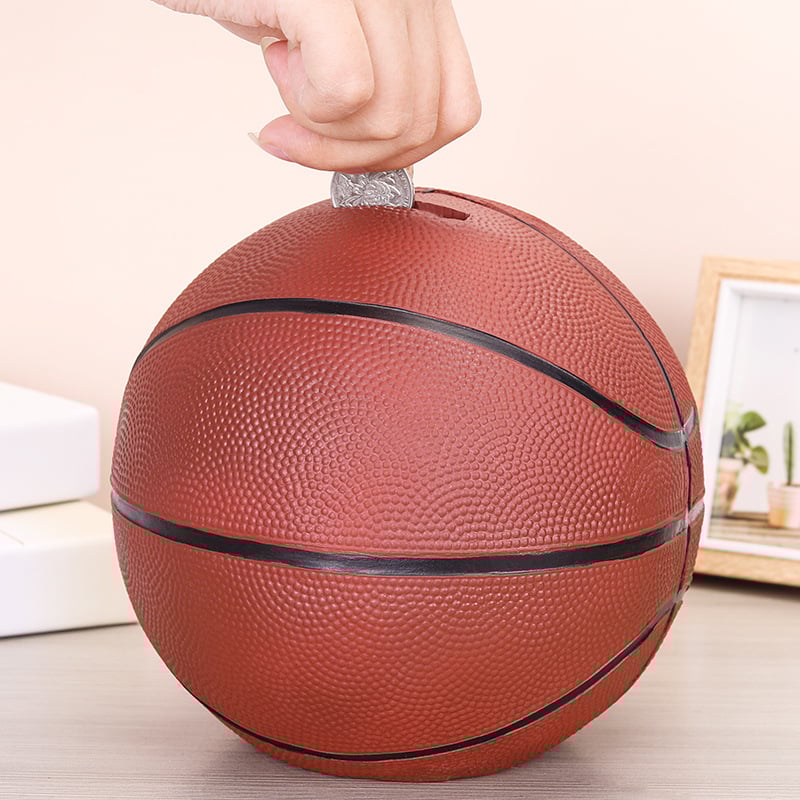 Kosárlabda alakú persely — gyanta, asztali dísz, modern művészet, ajándék