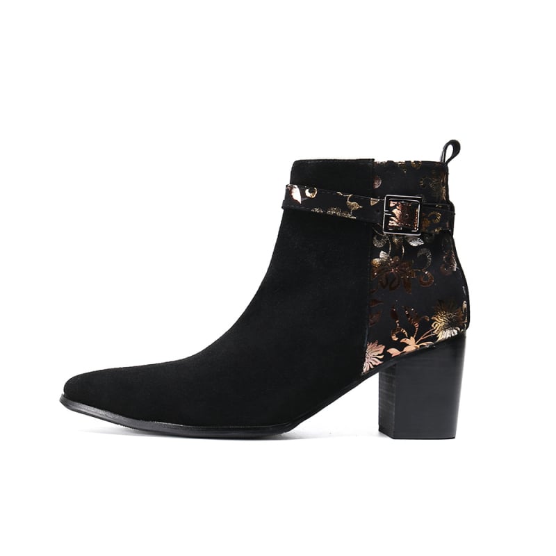 Férfi Chelsea csizmák hegyes orral, klin sarkú, való bőr, oldalsó cipzár