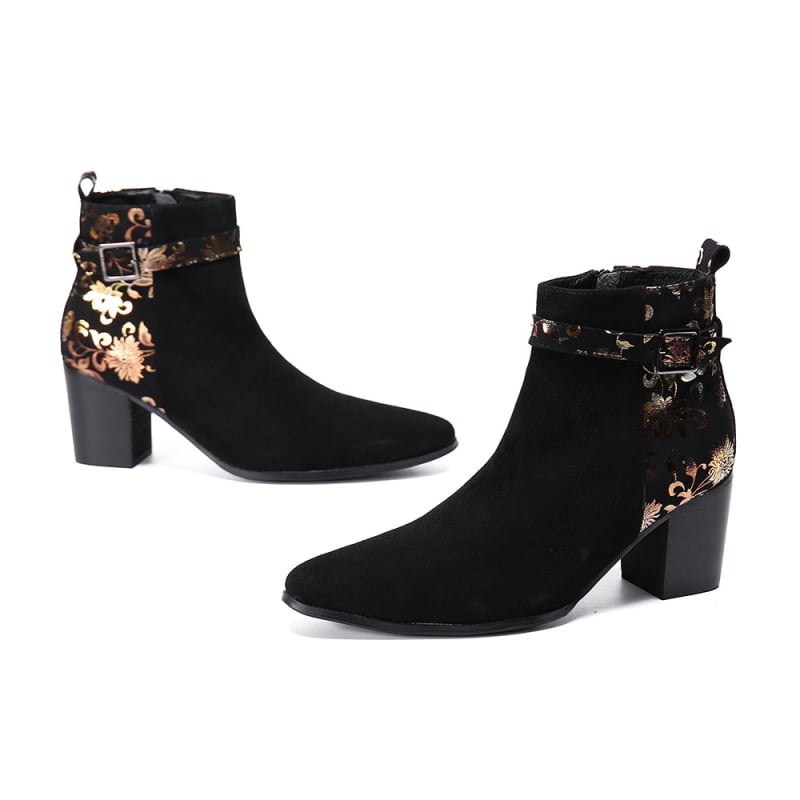 Férfi Chelsea csizmák hegyes orral, klin sarkú, való bőr, oldalsó cipzár