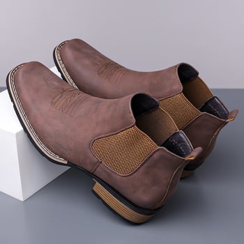 Férfi Chelsea csizma - Mesterséges PU felsőrész, gumi talp, magas szár, kerek orr, báránybőr belső bélés