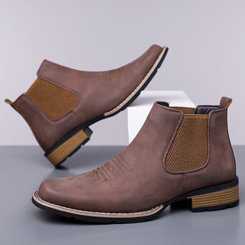 Férfi Chelsea csizma - Mesterséges PU felsőrész, gumi talp, magas szár, kerek orr, báránybőr belső bélés