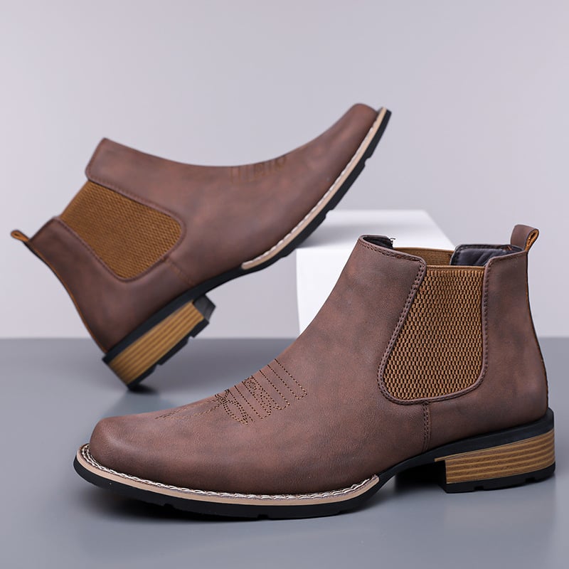 Férfi Chelsea csizma - Mesterséges PU felsőrész, gumi talp, magas szár, kerek orr, báránybőr belső bélés