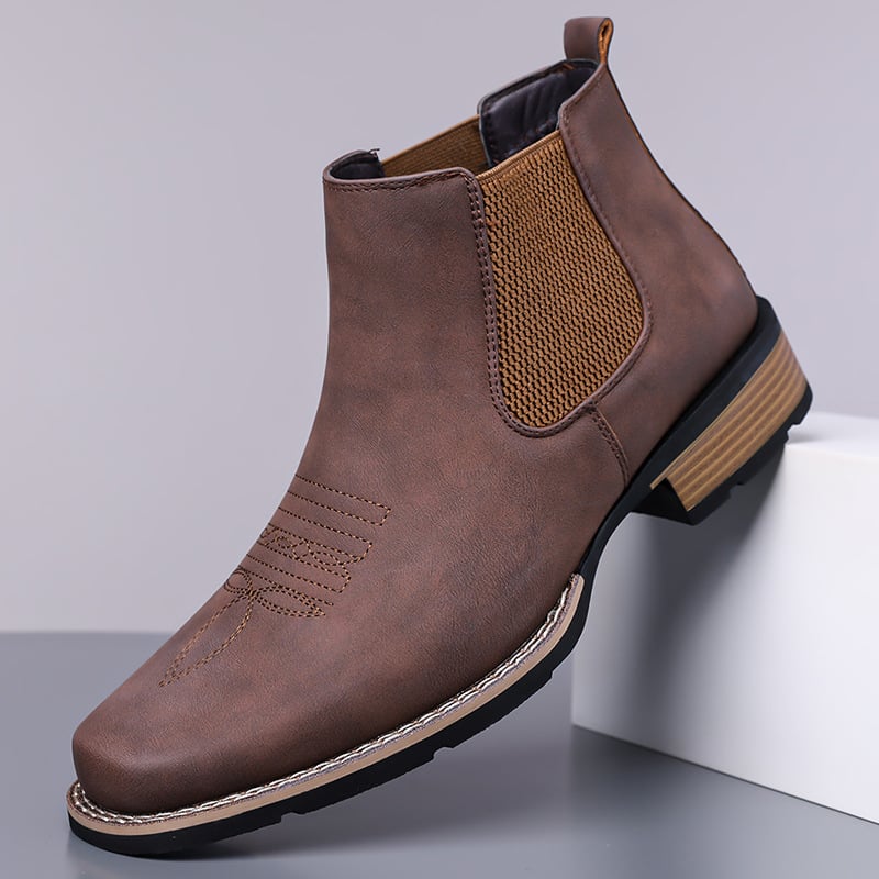 Férfi Chelsea csizma - Mesterséges PU felsőrész, gumi talp, magas szár, kerek orr, báránybőr belső bélés