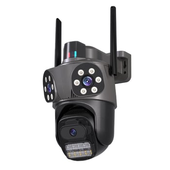 WiFi gimbal gömbkamera három lencsével és három nézetű felvétellel, 0.01 lux minimális megvilágítás, SNR > 44 dB, -30°C–65°C működési tartomány, 12V tápegység