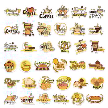 36 darabos kávé sütemény témájú matricák készlet telefontokhoz, naplóhoz, laptophoz és iPadhez — vízálló, nyomtatott, aranyos stílus, márka lanxihaibao