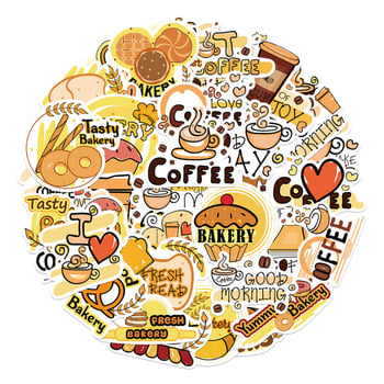 36 darabos kávé sütemény témájú matricák készlet telefontokhoz, naplóhoz, laptophoz és iPadhez — vízálló, nyomtatott, aranyos stílus, márka lanxihaibao
