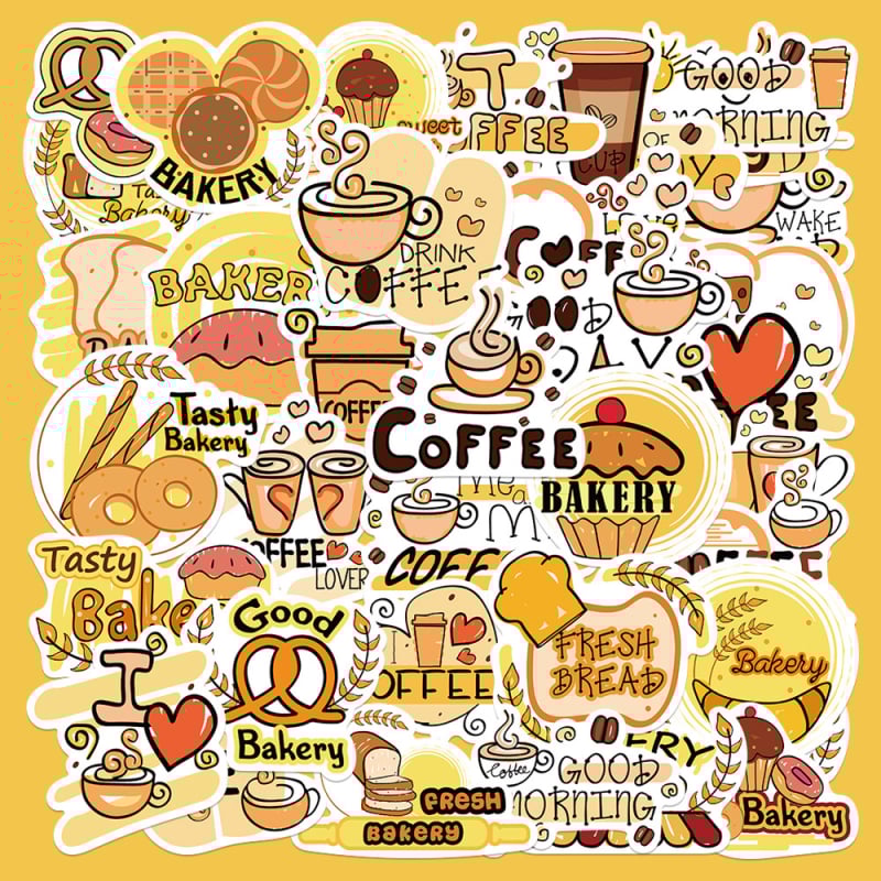 36 darabos kávé sütemény témájú matricák készlet telefontokhoz, naplóhoz, laptophoz és iPadhez — vízálló, nyomtatott, aranyos stílus, márka lanxihaibao