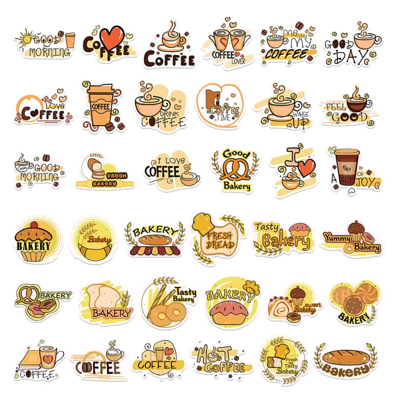 36 darabos kávé sütemény témájú matricák készlet telefontokhoz, naplóhoz, laptophoz és iPadhez — vízálló, nyomtatott, aranyos stílus, márka lanxihaibao