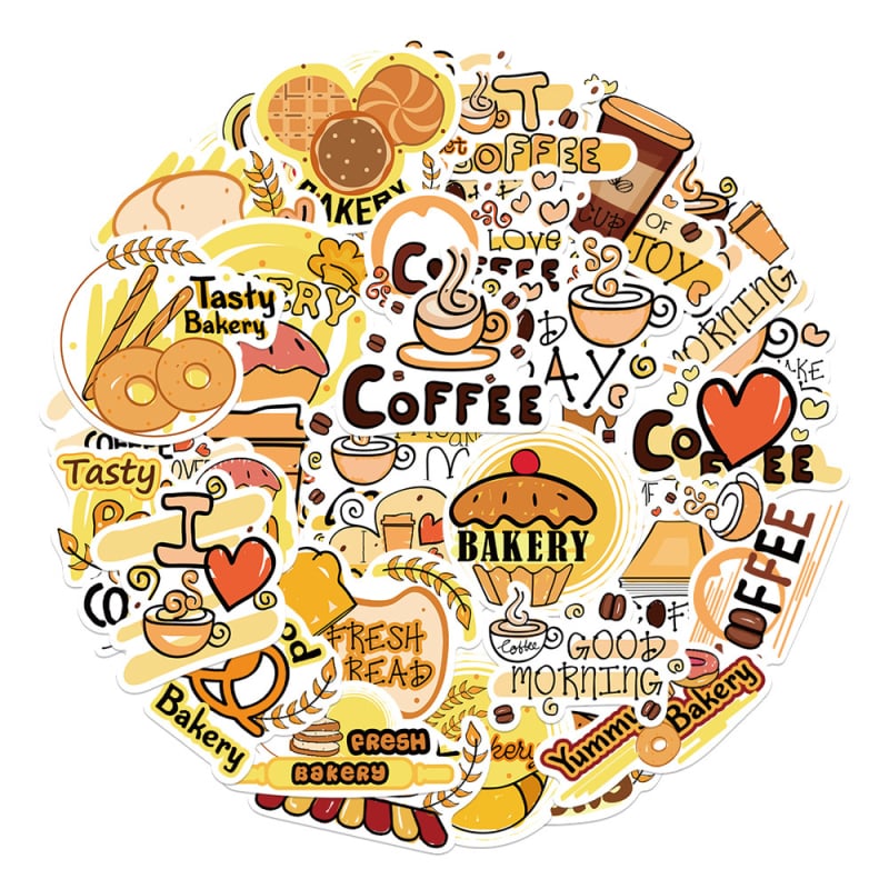 36 darabos kávé sütemény témájú matricák készlet telefontokhoz, naplóhoz, laptophoz és iPadhez — vízálló, nyomtatott, aranyos stílus, márka lanxihaibao