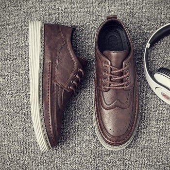 Férfi bőrből készült csizma – brit stílus, PU felső rész, gumírozott talp, EVA talpbetét, csúszásmentes