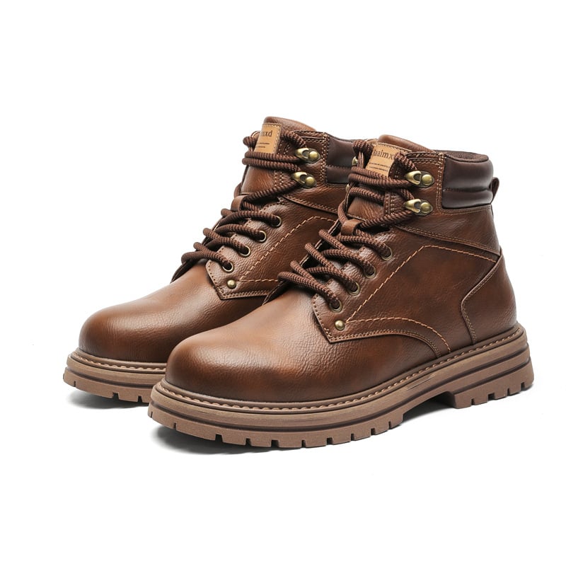 Uniszex bőrbakancsok - Két réteg marhabőr felsőrész, gumitalp, kerek orr, középmagas sarka 3–5 cm, elöl fűzőzárás, középmagas szár